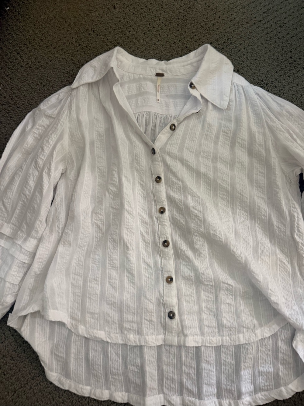 Free People White Textured Button-Down Shirt